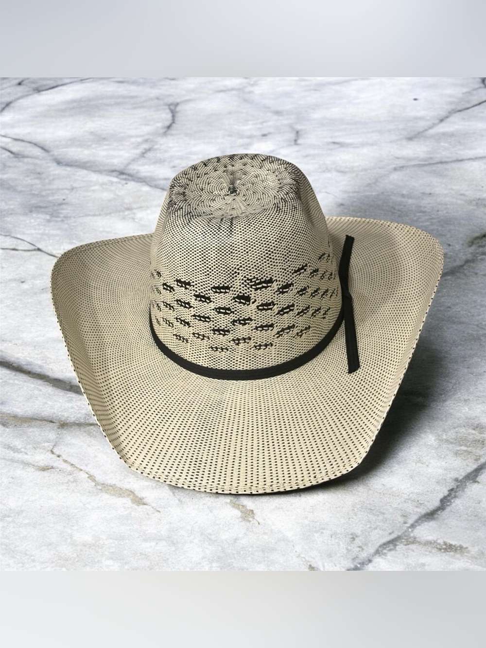 Straw Cowboy Hat with Black Band - Beige